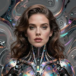 portrait of Lana Del Rey as a cyborg. intricate abstract. intricate artwork. by Tooth Wu, wlop, beeple, dan mumford. octane render, trending on artstation, greg rutkowski very coherent symmetrical artwork. cinematic, hyper realism, high detail, octane render, 8k, iridescent accents
