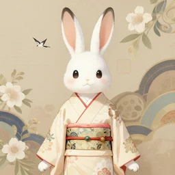 rabbit princess wearing a kimono, fursona, anthro, detailed fur, detailed clothing, delicate, pure, traditional japanese art