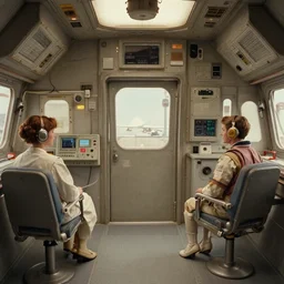movie still frame, a spaceship interior, beautiful composition in wes andersen style, 8 k