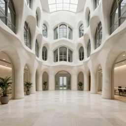 the interior of a gaudi - esque office building for work