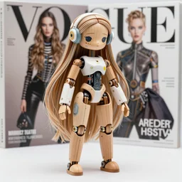 polaroid a beautiful jointed wooden art doll, super dollfie, biopunk, solarpunk, android, robot, mecha, feminine curves, wires, long flowing hair, fashion magazine, vogue, harper's bazaar art, intricate, 8 k render in octane, sharp focus