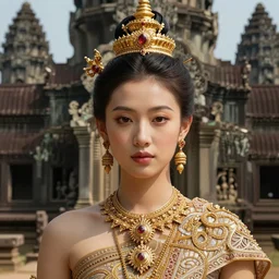 khmer princess of angkor wat, gorgeous, close - up portrait, intricate, elegant, volumetric lighting, scenery, digital painting, highly detailed, artstation, sharp focus, illustration, concept art, ruan jia, steve mccurry