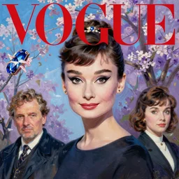 vogue magazine, elle magazine, instagram fashion, anime korean audrey hepburn portrait 3 / 4 centered, spring day, ilya kuvshinov, john singer sargent, oil painting, shaft anime key visual, blue sapphire midtones and violet amethyst highlights, trending on artstation, intricate