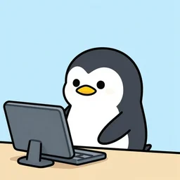 a penguin using a computer. Cartoon