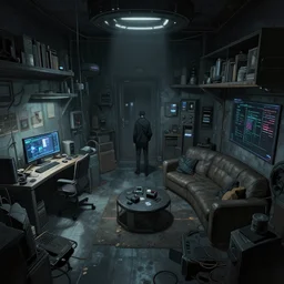 a hd technical concept art of a ( ( ( ( ( ( ( ( ( ( cyberpunk ) ) ) ) ) ) ) ) ) ) studio apartment interior!!!!!! by senior concept artist, a screenshot from the beautiful tech noir moody science fiction anime about the lonely detective, from the anime film ergo proxy, trending on artstation