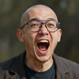 soyboy screaming excided!!!, mouth wide open!!!, partly bald!!, square glasses!!, small beard!!, hyperrealistic, highly detailed, cinematic, volumetric sunlight, beautiful, cgssociety, artstation, 8 k, oil painting by greg rutkowski, by artgerm, by wlop