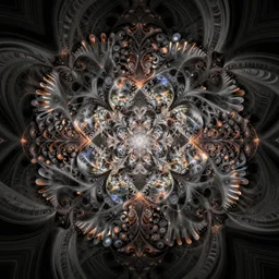 symmetrical generative art of a psychedelic sonic fibonacci mandelbulb kaleidoscope fractal in muted colors, perfect symmetry