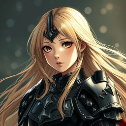 baroque oil painting japanese light novel cover illustration anime key visual full body action shot | young girl wearing black military crusader armour with perfect face fine detail long flowing blonde hair | lotr gapmoe kuudere moody lighting bokeh stunning highlights sharp contrast | trending pixiv fanbox | by greg rutkowski makoto shinkai takashi takeuchi studio ghibli