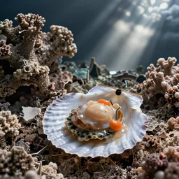 scallops served alongside broken coral reefs
