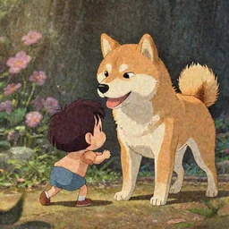 a wholesome illustration of a shiba inu rescuing a kid, studio Ghibli,  Pixar and Disney animation, sharp, Rendered in Redshift and Unreal Engine 5 by Greg Rutkowski, Bloom, dramatic lighting