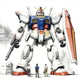 engineers working on a giant mecha, art of Katsuhiro Otomo, ink artwork