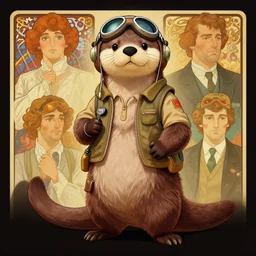 anthropomorphic otter aviator pilot. renowned character illustration by greg rutkowski, thomas kindkade, alphonse mucha, loish, norman rockwell. trending on artstation. digital art.