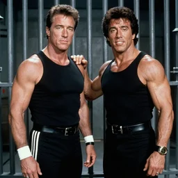 arnold schwarzenegger and sylvester stallone in an alien lair, contra, 1 9 8 7, movie still