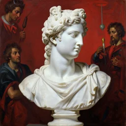 white exquisite ancient greek bust in stone, oil paint, classic art, 1 6 century style, volume light, in the style of beksinski, parts by edward hopper, parts by rodcenko, parts by yue minjun, diego velazquez, intricate and epic composition, red by caravaggio, insanely quality