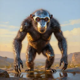 homo sapiens, fantasy, painting, chrome, reflect, ultra realistic!!!, clear weather, golden hour, sharp focus