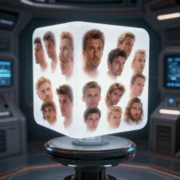 cinematic closeup portrait of big glowing cube, standing on high futuristic stool, space station room at background, high detail, 8 k, sharp focus, movie still, dramatic lighting, ray tracing, smooth, lane brown, finnstark, oleg bulakh, diego fazio, mike dargas, emanuele dascanio, felix englund, michal karcz