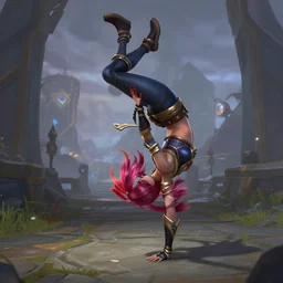 katarina from league of legends doing a backflip