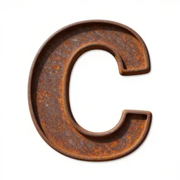 very beautiful photograph of the letter C with a rusty iron texture, realistic, detailed,