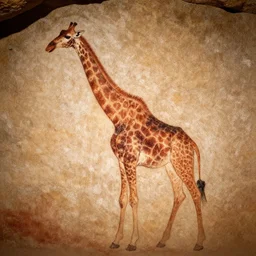 cave painting of a whole giraffe, ancient charcoal painting, uncropped
