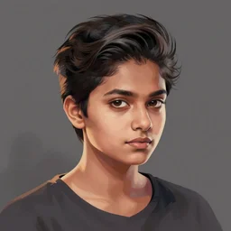 portrait of an indian girl with short hair, men's haircut, dramatic lighting, illustration by greg rutkowski, yoji shinkawa, 4 k, digital art, concept art, trending on artstation