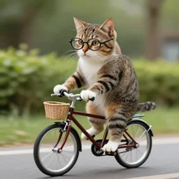 cat with glasses riding a bike, figure