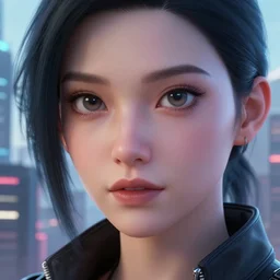 strong cyberpunk woman in a city, high detail, curious eyes, blended shading, in the style of alphonse mucha and ruan jia and ross tran, artstation, half body face portrait