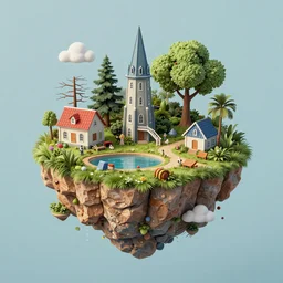 island floating in the air, elaborate coherent digital art