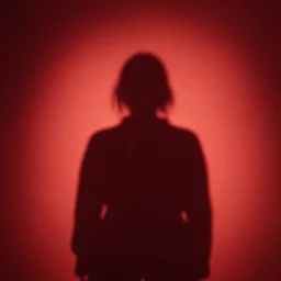she sees her own shadow cast in red light and outlined on the floor below her, what she sees is perfect