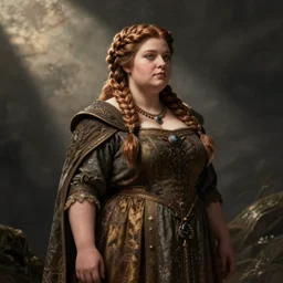 female dwarven noblewoman, chubby short stature, braided intricate hair, by ferdinand knab