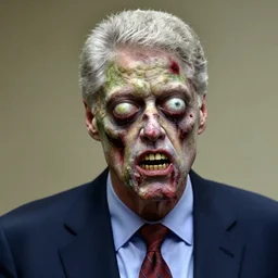 a macro photo of a bill clinton zombie,