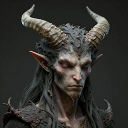 an oni with long horns coming out of his forehead, 8K resolution, 3d render, eldritch, hyper realistic, intricately detailed, unreal engine, octane render, award winning render, Trending on Artstation