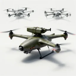 brutalist military quadcopter with mounted turret, design concept