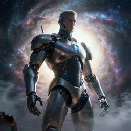 humanoid _ muscular royal _ cyborg space _ men _ rockstar in _ a _ dramatic nebula in, mid shot, cinematic, backlight, mist, synthwave futuristic style by greg rutkowski