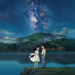 a magic lake by night with fog mountains in the background and the milkyway in the sky by studio ghibli and hayao miyazaki and kazuo oga