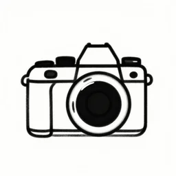 simple drawing of a photography camera, artwork black and white, minimalist