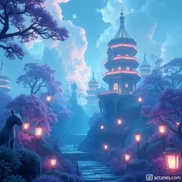 wonderland, highly detailed, 8 k, hdr, award - winning, octane render, artstation, volumetric lighting, anime wallpaper, pop art color, saturated blue mood