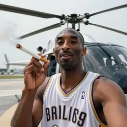 selfie of kobe bryant holding a giant cigarette in a helicopter filled with smoke, 8k resolution, hyper detailed
