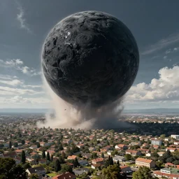 a giant blackhole absorbing the suburbs, digital painting, highly detailed, concept art, trending on artstation, epic composition, sharp focus, flawless render, masterpiece, volumetric lighting, realistic