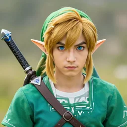 photograph portrait of Link from The Legend of Zelda, intricate detail, sigma 85mm f/1.4, 4k, depth of field, high resolution, 4k, 8k, hd, full color