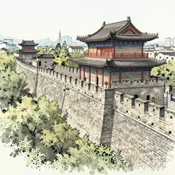 A sketch of the old great walls of Nanjing city in China.