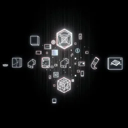 generative art, creative coding, processing, bright on black background, item variations, minimalistic, high contrast, holographic, by tadao ando, anton fadeev
