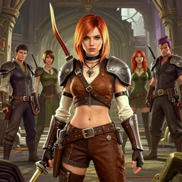portrait of kate beckisale as cute girl in a brown dnd archer's outfit, gta v cover art, borderlands style, fantasy medieval style, inn background, celshading, sharp focus, intricate, detailed, by rhads, andreas rocha, rossdraws, makoto shinkai, laurie greasley, lois van baarle, ilya kuvshinov and greg rutkowski, dynamic lighting, sharp focus, grunge aesthetic, 4 k