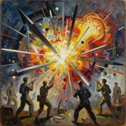 the complete end of war by jeffrey smith, ( ( by arthur boyd ) ), cubism, oil on canvas, explosions, trending art station, masterpiece