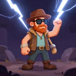 hipster struck by a lightning, cartoon, rpg character, humblewood art style, concept art, fantasy