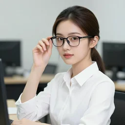 the portrait of a beautiful young accounting girl, fair tail ， glasses ， illustration by kim jung gi, intricate linework, super detailed faces, super sharp focus, bright colors, octopath traveler, final fantasy, unreal engine 5 highly rendered, global illumination, radiant light
