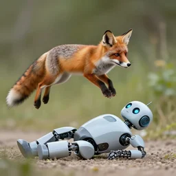 a quick brown fox jumps over the lazy robot, high definition, 8 k, raw