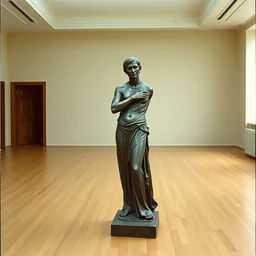 1 9 7 0 s vintage scanned color photo of a henry moore, michelangelo rusty bronze figure sculpture in the middle of an empty room, image by werner herzog, tarkovsky