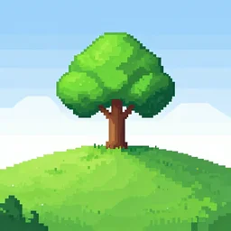 single tree on a hill, 1 6 bit, pixel art