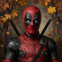 renaissance autumnal, deadpool portrait!! in the style of micherlangelo, a surrealist painting, polycount, behance, surrealism, surrealist, lovecraftian, cosmic horror, grotesque, fantasy, portrait, highly detailed, large brush strokes