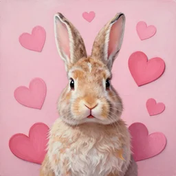 portrait of a a bunny rabbit surrounded by pink hearts and love, matte painting, fantasy art